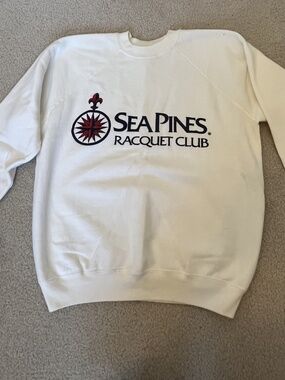 Vintage Sea Pines Racquet Club White Large Hilton Head Hanes Sweater Made In USA